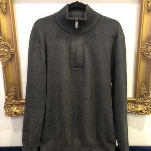 Charcoal Zip-up Sweater with Ribbed Neck